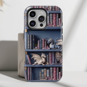 Fantasy Dragon Bookshelf Design Phone Case • Magsafe Phone Case • Phone Cover For iPhone 16, 15, 14, 13, 12, 11, XR, XS, Pro, Max