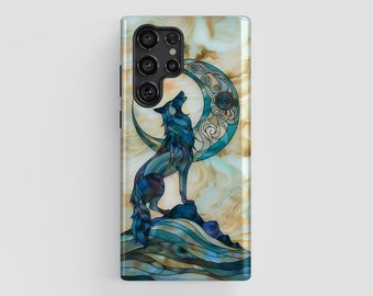 Howling Wolf Stained Glass Style Phone Case for Samsung Galaxy S Series