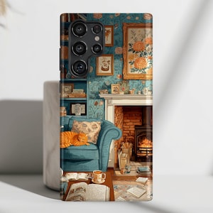 Vintage Cozy Fireplace Design Phone Case, Phone Covers for Galaxy S25, S24, S23, S22, S21, S20 Plus, Ultra