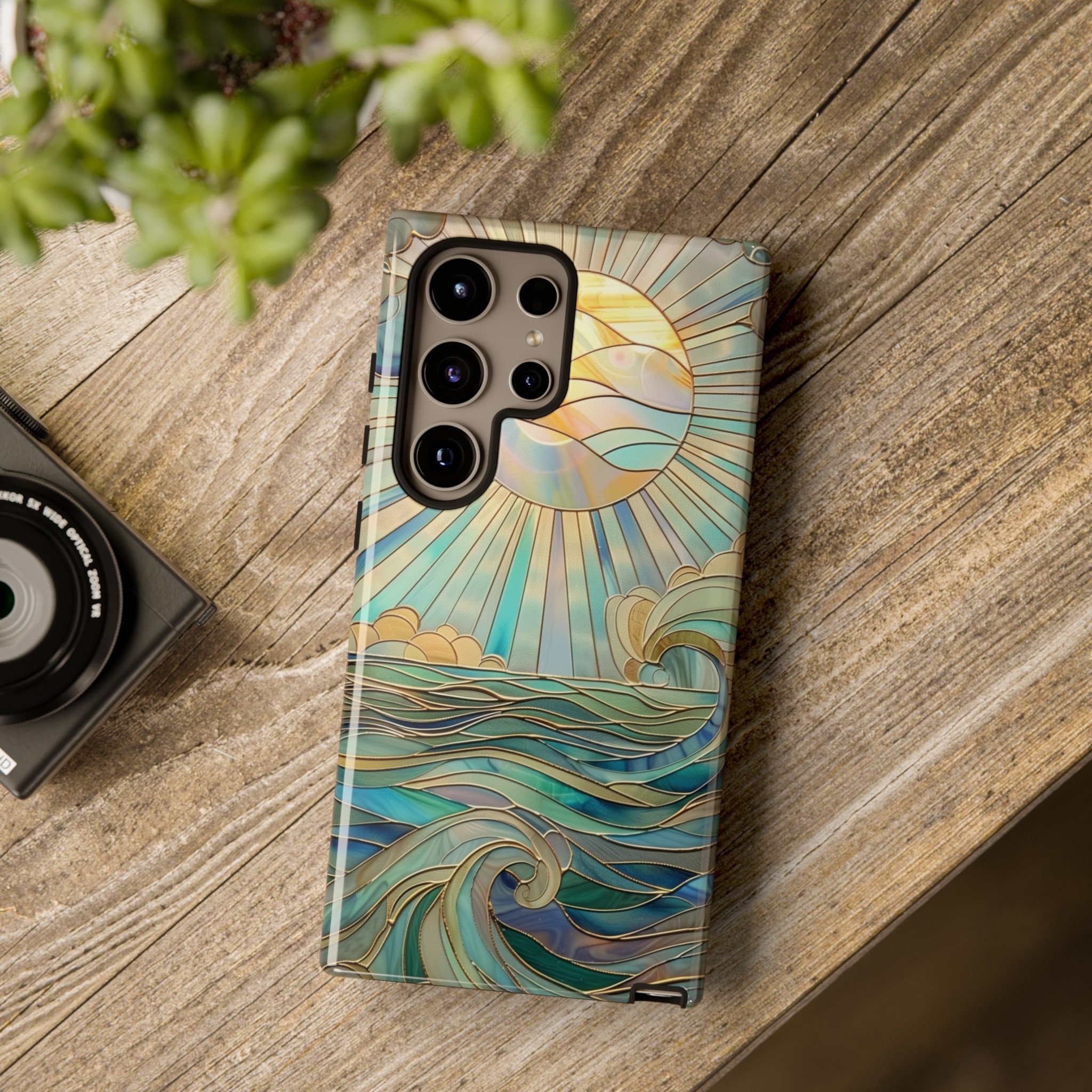 Sun & Ocean Stained Glass Design Phone Case for Samsung Galaxy S24, S23, S22, S21, S20 Plus, Ultra