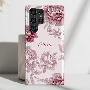 Personalised Pink Toile Floral Design Phone Case, Phone Covers for Galaxy S25, S24, S23, S22, S21, S20 Plus, Ultra