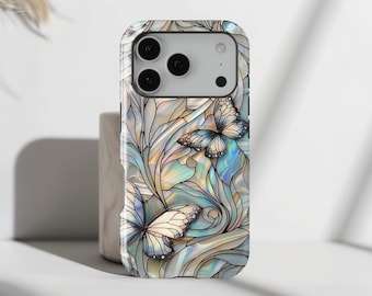 Butterfly Stained Glass Design iPhone Case • Magsafe Compatible • For iPhone 17, 16, 15, 14, 13, 12, 11, XR, XS, Pro, Max, Air, Mini