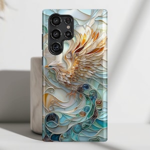 Majestic Phoenix Stained Glass Design Phone Case, Phone Covers for Galaxy S25, S24, S23, S22, S21, S20 Plus, Ultra