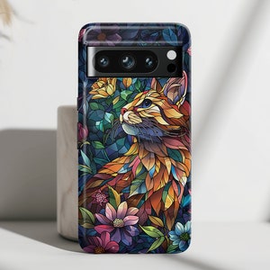 Google Phone Case with Elegant Cat Colourful Stained Glass Design , For Google Pixel 9, 9 Pro, 9 Pro XL, 8, 8 Pro, 7, 7 Pro, 6, 6 Pro, 5 5G