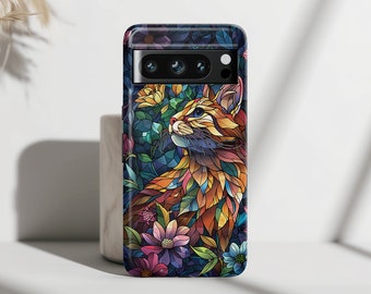 Google Phone Case with Elegant Cat Colourful Stained Glass Design , For Google Pixel 9, 9 Pro, 9 Pro XL, 8, 8 Pro, 7, 7 Pro, 6, 6 Pro, 5 5G