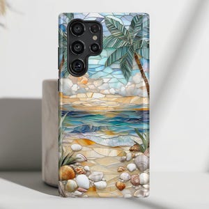 Enchanting Beach Stained Glass Mosaic Design Phone Case, Phone Covers for Galaxy S25, S24, S23, S22, S21, S20 Plus, Ultra