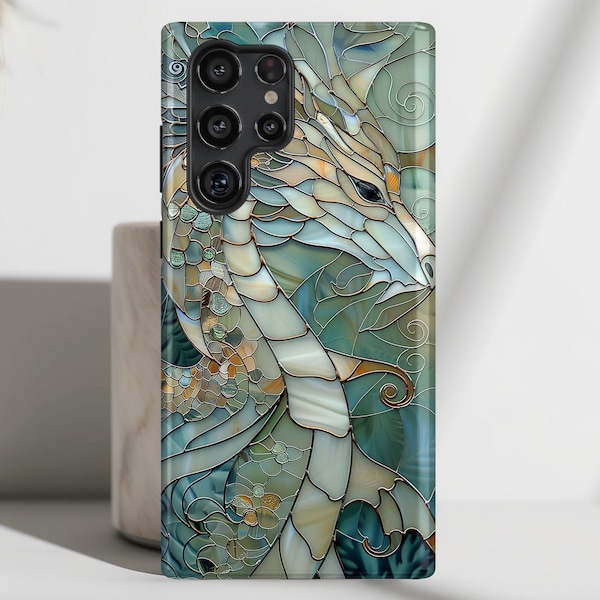 Funda con diseño de vitral de dragón para Galaxy S26, S25, S24, S23, S22, S21, S20 Plus y Ultra