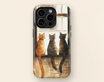 Cute Cats Watercolour Painting Art Phone Case with Magsafe for iPhone 15, 14, 13, 12, 11, XR, XS, Pro, Max, Mini, Cat lover gift