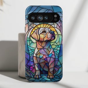 Phone Case with Colourful Labrador Stained Glass Design, Phone Cover For Google Pixel 9, 9 Pro, 9 Pro XL, 8, 8 Pro, 7, 6, 6 Pro, 5 5G