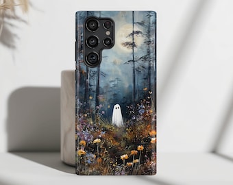 Funda para teléfono con diseño de fantasma en flor, fundas para Samsung Galaxy S26, S25, S24, S23, S22, S21, S20 Plus y Ultra, funda de Halloween espeluznante