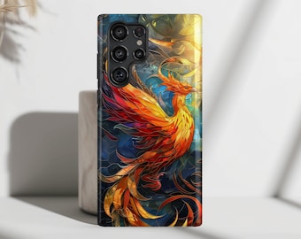 Funda con diseño de vitral de fénix mítico para Samsung Galaxy S26, S25, S24, S23, S22, S21, S20 Plus y Ultra
