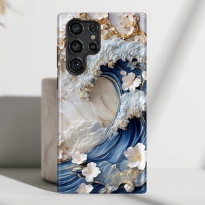 The Great Wave Floral Marble Theme Design 2 Phone Case, Phone Covers for Galaxy S25, S24, S23, S22, S21, S20 Plus, Ultra