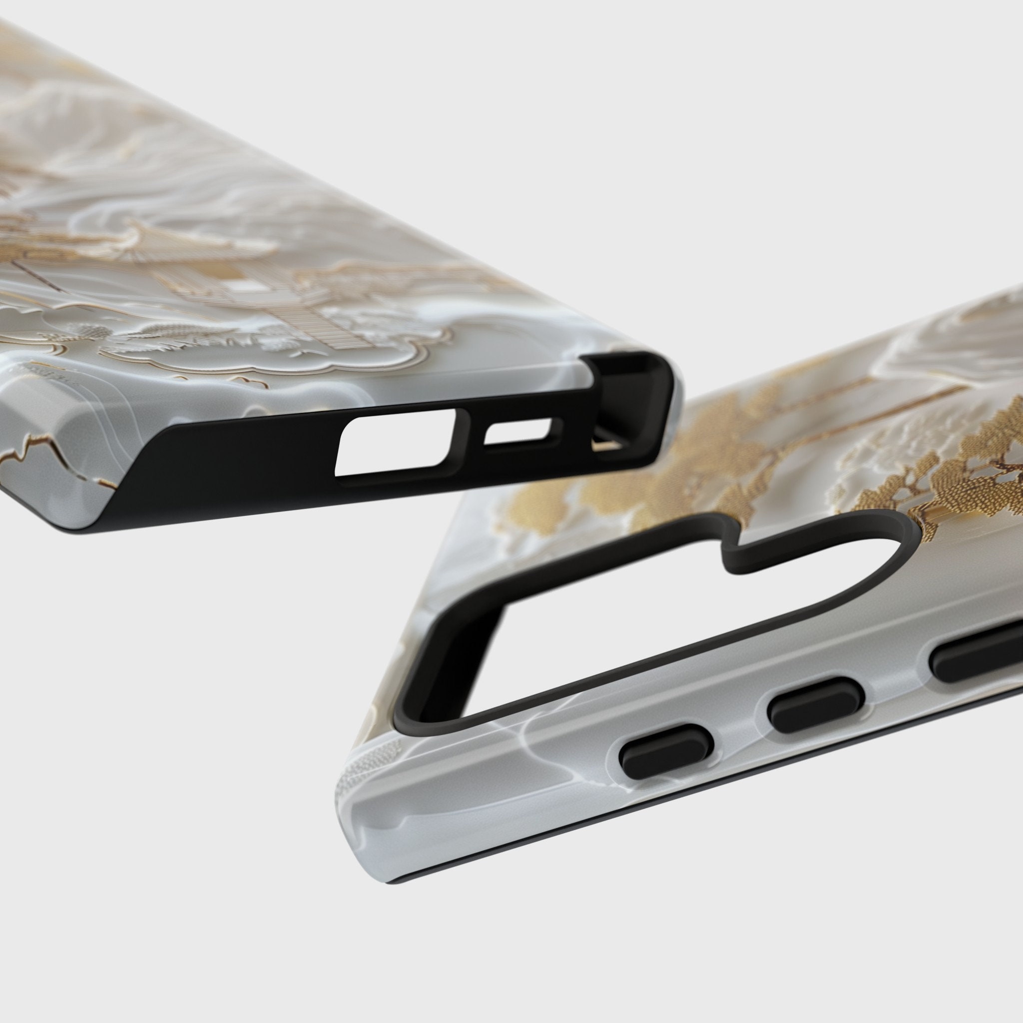Samsung Phone Case with Golden 3D Effect Chinese Landscape Art Design for Galaxy S24, S23, S22, S21, S20 Plus, Ultra