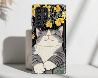 Japanese Woodblock Cat Phone Case for Samsung Galaxy S26, S25, S24, S23, S22, S21, S20 Plus, Ultra