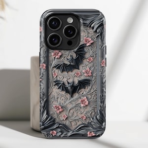 Étui pour iPhone d'Halloween avec des chauves-souris de style gothique victorien • Étui de téléphone Magsafe • iPhone 16, 15, 14, 13, 12, 11, XR, XS, Pro, Max, Mini