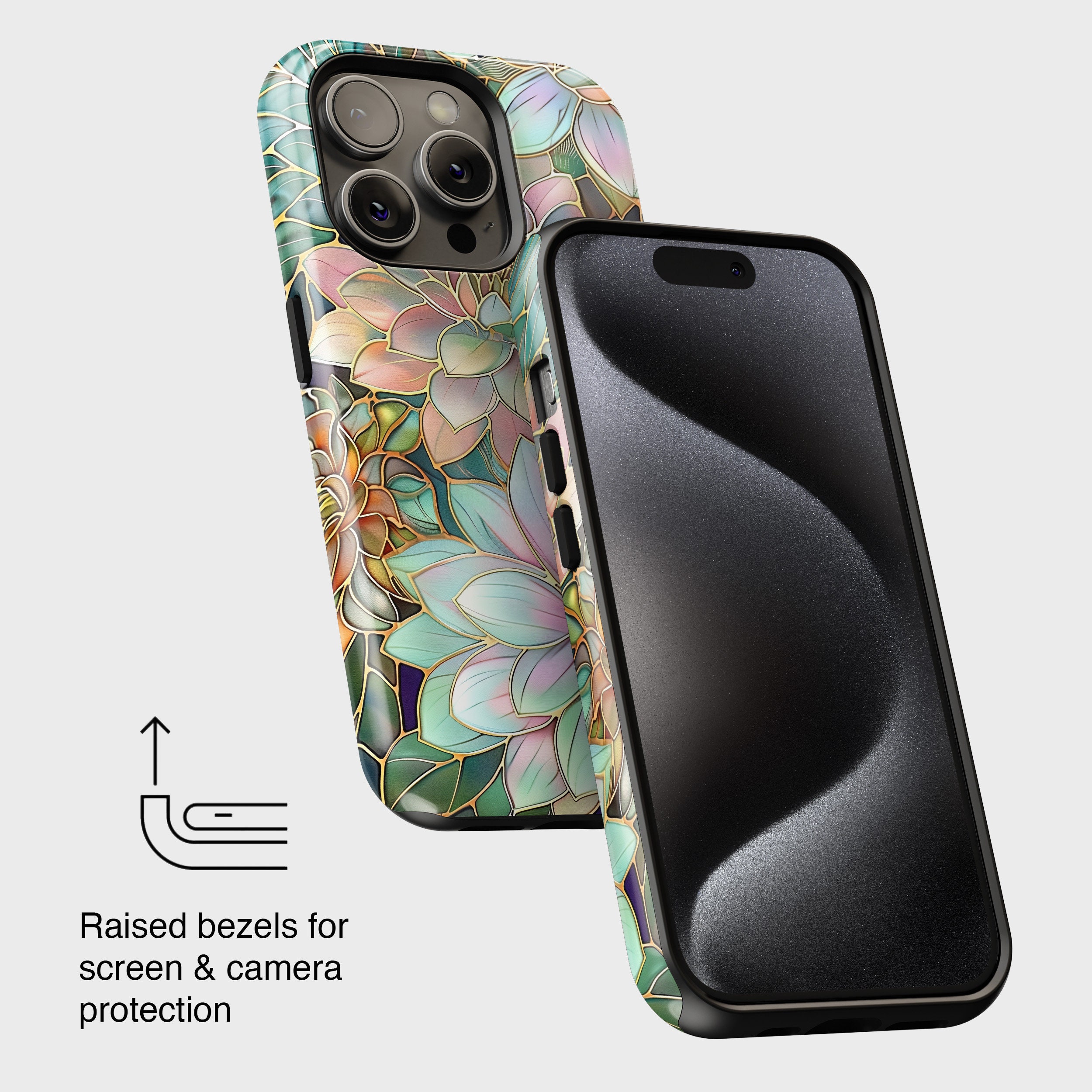 iPhone Case with Pastel Dahlia Flowers Stained Glass Design • Magsafe Phone Case • For iPhone 15, 14, 13, 12, 11, XR, XS, Pro, Max, Mini