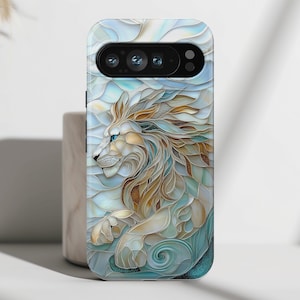 Phone Case with Majestic Lion Stained Glass Design, Cover For Google Pixel 9, 9 Pro, 9 Pro XL, 8, 8 Pro, 7, 6, 6 Pro, 5 5G