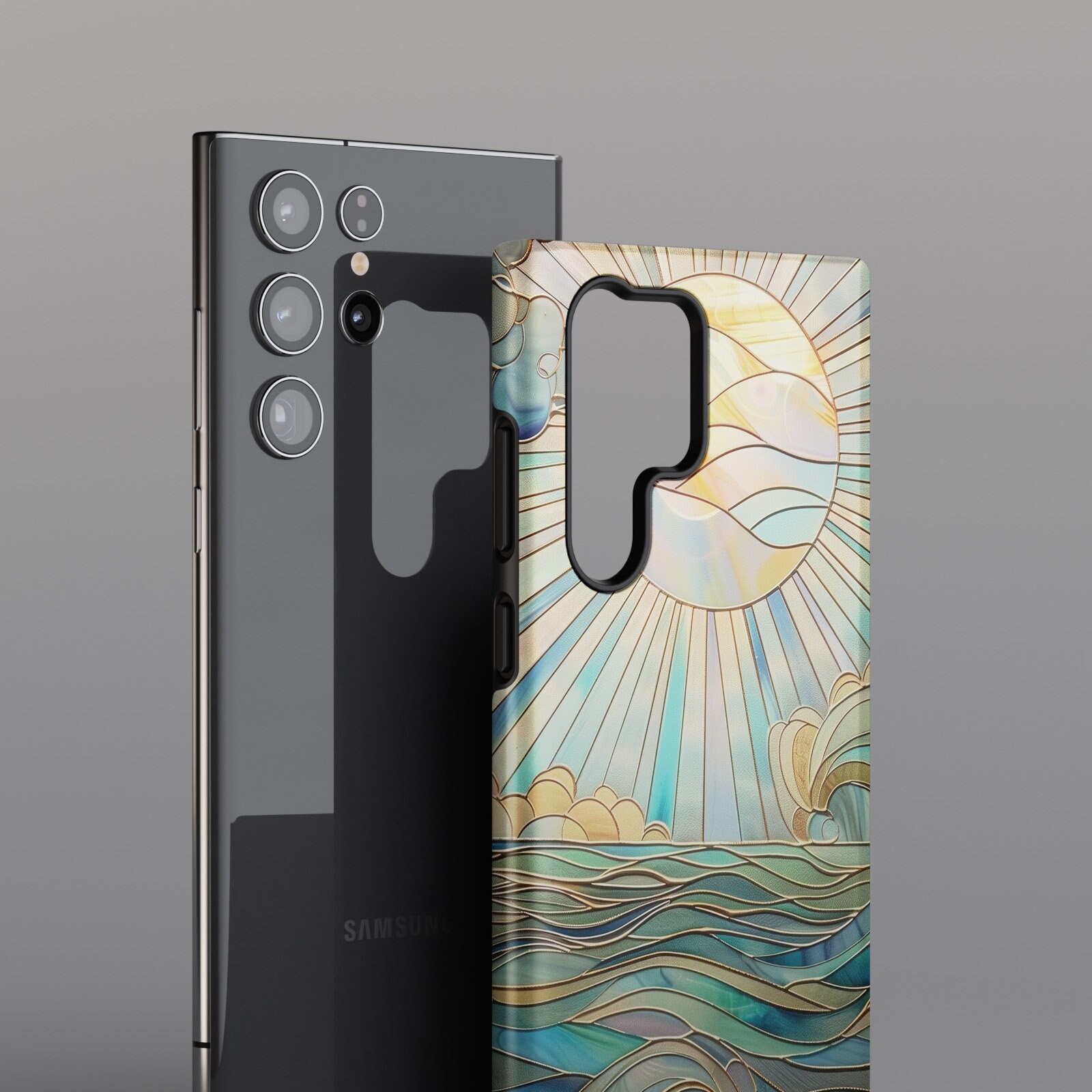 Sun & Ocean Stained Glass Design Phone Case for Samsung Galaxy S24, S23, S22, S21, S20 Plus, Ultra