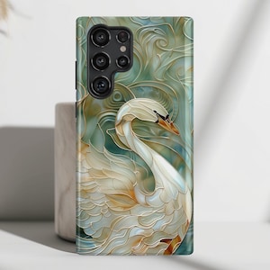 Swan Stained Glass Design Phone Case for Galaxy S25, S24, S23, S22, S21, S20 Plus, Ultra