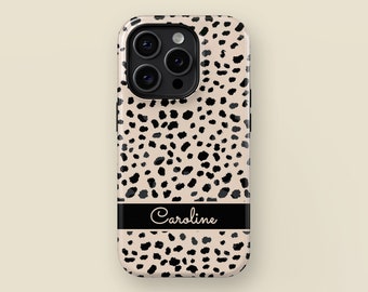 Personalized Leopard Pattern Print iPhone Case with Magsafe for iPhone 15, 14, 13, 12, 11, XR, XS, Pro, Max, Mini, Custom Name Phone Case