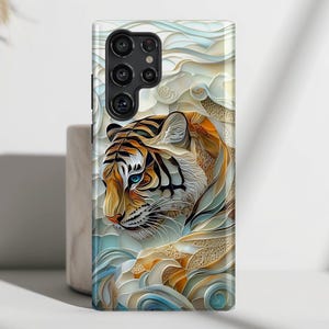 Majestic Tiger Stained Glass Design Phone Case, Phone Covers for Galaxy S25, S24, S23, S22, S21, S20 Plus, Ultra