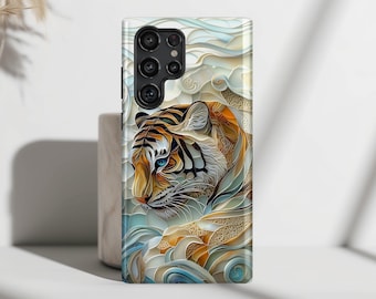 Funda para teléfono con diseño de vitral de tigre majestuoso para Samsung Galaxy S26, S25, S24, S23, S22, S21, S20 Plus y Ultra