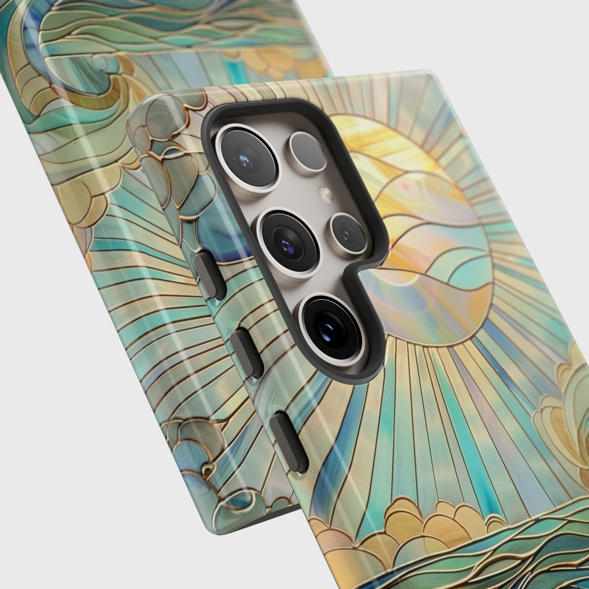 Sun & Ocean Stained Glass Design Phone Case for Samsung Galaxy S24, S23, S22, S21, S20 Plus, Ultra
