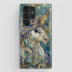 Unicorn Stained Glass Design Phone Case for Galaxy S25, S24, S23, S22, S21, S20 Plus, Ultra