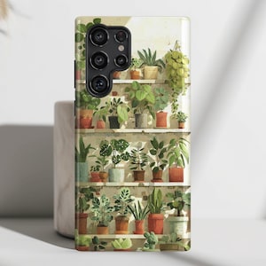 Potted Plants Shelves Watercolor Design Phone Case, Phone Covers for Galaxy S25, S24, S23, S22, S21, S20 Plus, Ultra