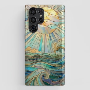 Sun & Ocean Stained Glass Design Phone Case for Galaxy S25, S24, S23, S22, S21, S20 Plus, Ultra
