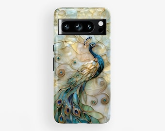 Peacock Stained Glass Design Phone Case for Google Pixel 9, 9 Pro, 9 Pro XL, 8, 8 Pro, 7, 7 Pro, 6, 6 Pro, 5 5G