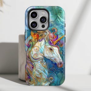 iPhone-hoesje met magisch eenhoorn-gebrandschilderd glasmozaïek • Magsafe-telefoonhoesje • iPhone 16, 15, 14, 13, 12, 11, XR, XS, Pro, Max, Mini