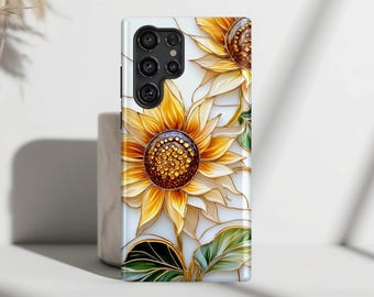 Sunflower Stained Glass Design Phone Case for Samsung Galaxy S26, S25, S24, S23, S22, S21, S20 Plus, Ultra
