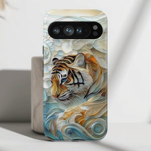 Phone Case with Majestic Tiger Stained Glass Design, Cover For Google Pixel 9, 9 Pro, 9 Pro XL, 8, 8 Pro, 7, 6, 6 Pro, 5 5G
