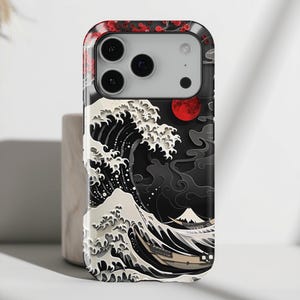 iPhone Case with The Great Wave Dark Theme Design • Magsafe Phone Case • For iPhone 16, 15, 14, 13, 12, 11, XR, XS, Pro, Max, Mini