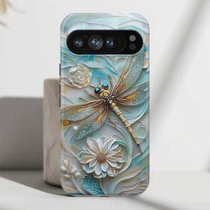 Phone Case with Dragonfly Stained Glass Art, Cover For Google Pixel 9, 9 Pro, 9 Pro XL, 8, 8 Pro, 7, 6, 6 Pro, 5 5G