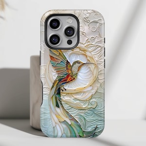 Hummingbird Mozaïek glas-in-lood design telefoonhoesje met Magsafe voor iPhone 16, 15, 14, 13, 12, 11, XR, XS, Pro, Max, Mini