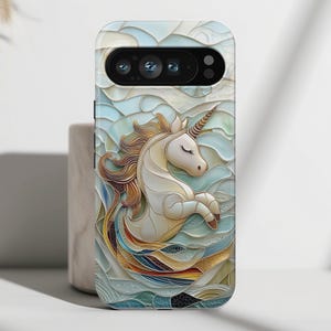 Phone Case with Cute Unicorn Stained Glass Design, Cover For Google Pixel 9, 9 Pro, 9 Pro XL, 8, 8 Pro, 7, 6, 6 Pro, 5 5G