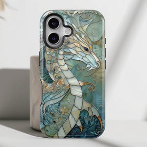 Dragon Stained Glass Design Phone Case with Magsafe for iPhone 16, 15, 14, 13, 12, 11, XR, XS, Pro, Max, Mini, Dragon Lover Gift