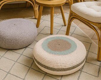 かぎ針編みのオットマン用スリップカバー：IKEA Alseda用ハンドメイド