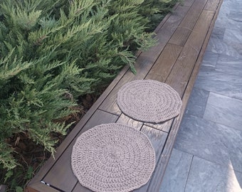 Gehaakte jute kussenhoes voor kruk, rustieke decoratie voor studentenkamer - Zero Waste Living, gebreid stoelkussen