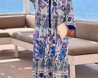 Buntes Oversized Kleid, Ethno Kleid, Grün Blau Boho Kleid