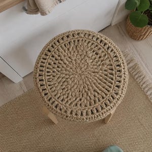Gehaakte hoes voor een barkruk van jute en linnen, ronde hoes voor een barkruk, rustieke stoelkussenhoes, landelijke keukendecoratie, op maat gemaakt.