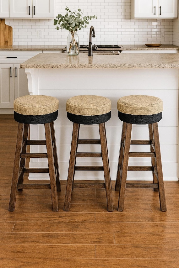 Jute Round Crochet Stool Cover  , Knitted Bar Stool Cover , Pouf Cover , Ottoman  Handmade Slipcover , Round Floor Pillows Cover