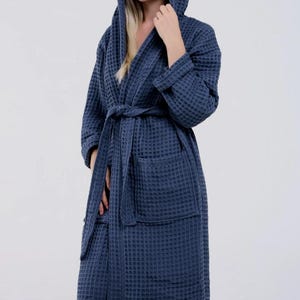 Lång badrock i våffelbomull XXL | Spa-badrock med huva för män | Badrock i våffelvävd 100 % bomull | Lyxig hemma- och bastubadrock för kvinnor