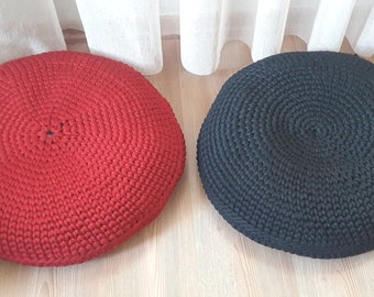 Ottoman Crochet Handmade Slipcover, Floor Pillows, Round Stool Cover, Knitted Pillowcase, Housewarming Gift