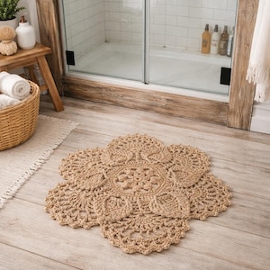 Handmade Jute Bath Mat, Rustic Crochet Rug, Natural Boho Bathroom Decor, Eco Friendly Shower Mat, Farmhouse Jute Rug