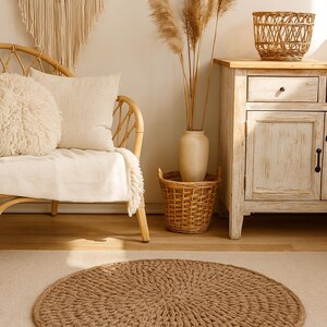 Round Jute Rug, Hemp Crochet Rug, Boho Bath Mat, Rustic Rug, Bathroom Floor and Door Mats. image 4