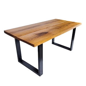 Woodhood matbord / trädgårdsbord, tillverkat av massiv ek och en robust stålram, massivt träbord, oljat, lämpligt för inomhus- och utomhusbruk, träbord bild 2