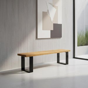 Sitzbank Woodhood, aus Massivholz Eiche und einem stabilen Stahlgestell, Holzbank ohne Lehne, geölt für Innen und Außen
